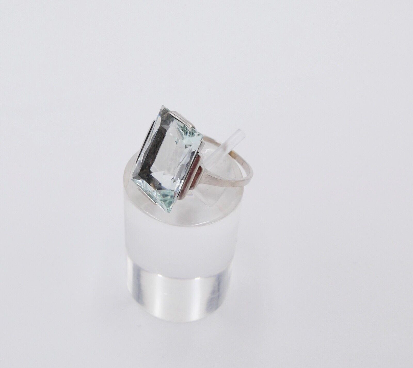 13 Ct Solitär Weißgold Gold Damen Ring 585 14K Natürlicher Aquamarin Gr53-54 TOP - Antikhandel-Stuttgart