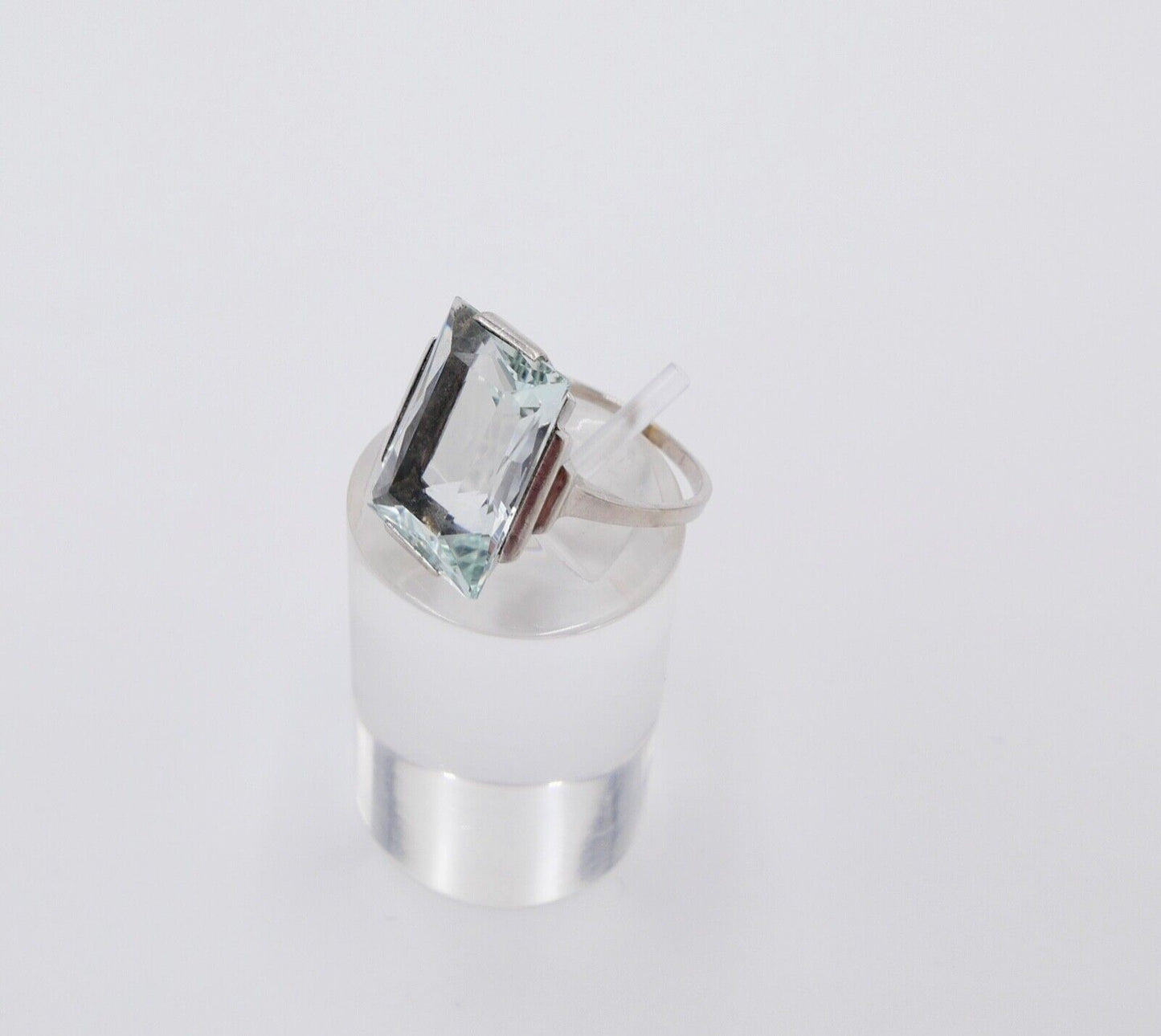 13 Ct Solitär Weißgold Gold Damen Ring 585 14K Natürlicher Aquamarin Gr53-54 TOP - Antikhandel-Stuttgart