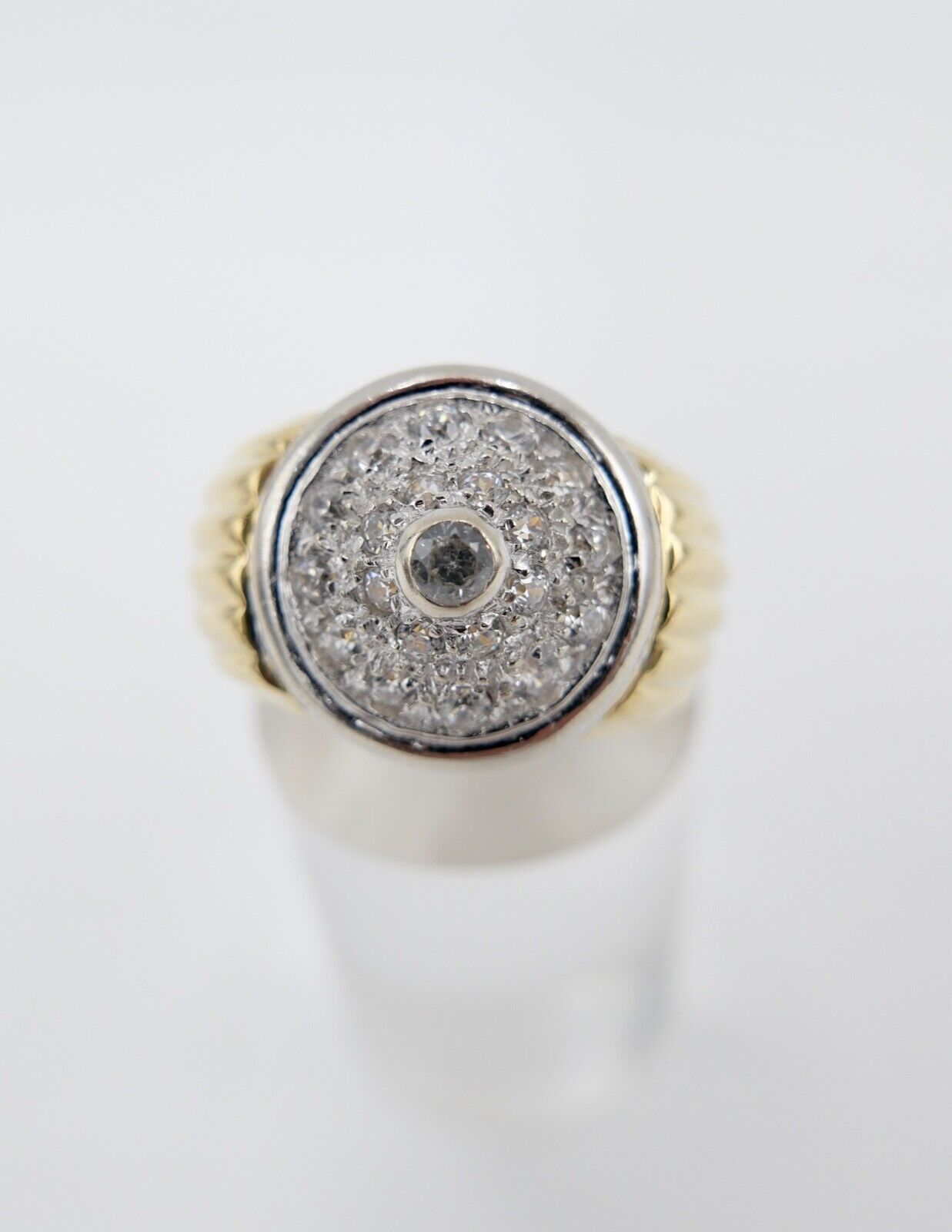 80er Jahre Goldring MASSIV Damenring Statement Ring Gold 750 18K Zirkonia Gr. 59 - Antikhandel-Stuttgart