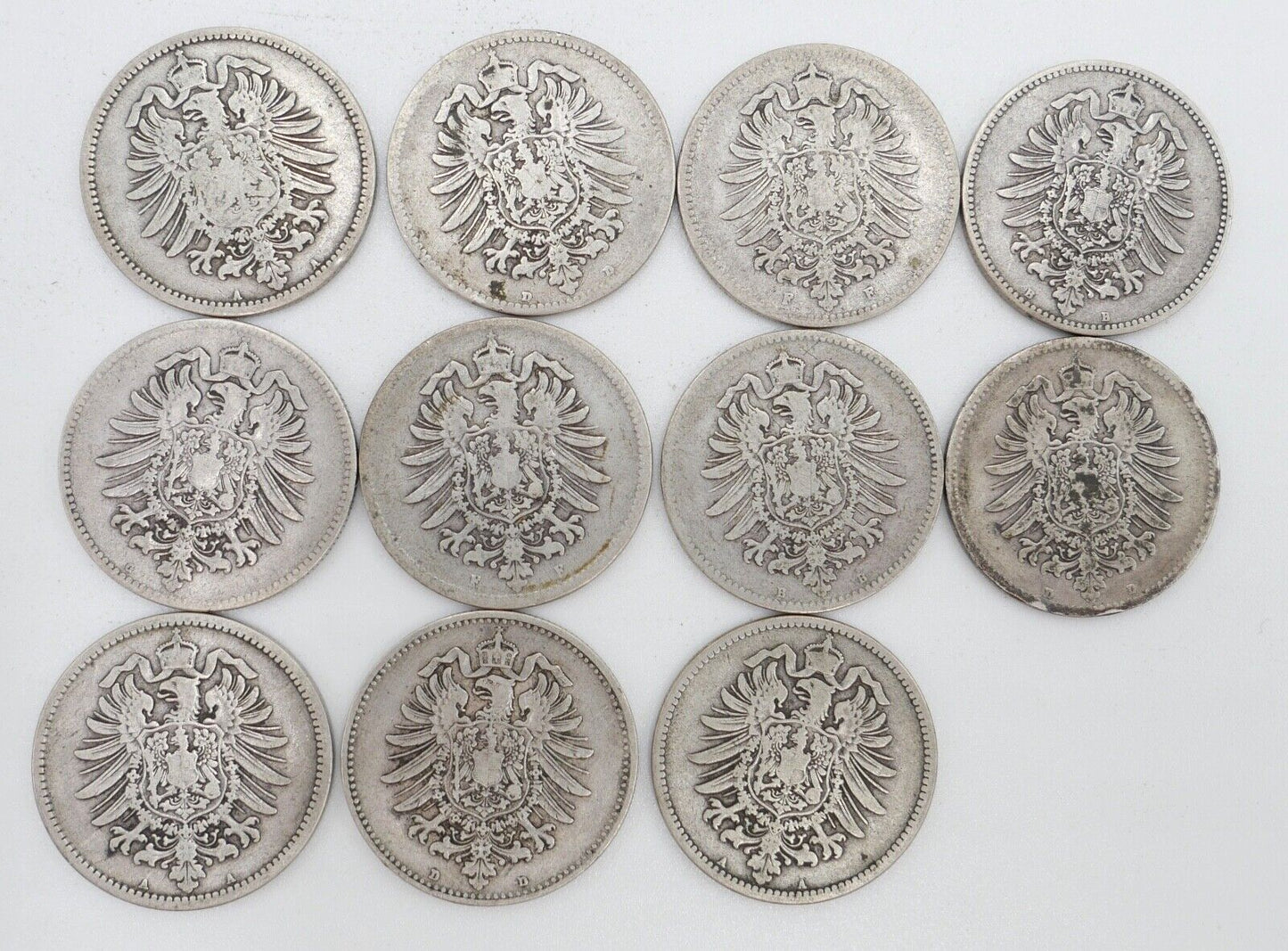 11x 1 Mark Deutsches Reich Jäger J.9 A B D F G 1873 / 1874 / 1875 / 1881 - Antikhandel-Stuttgart