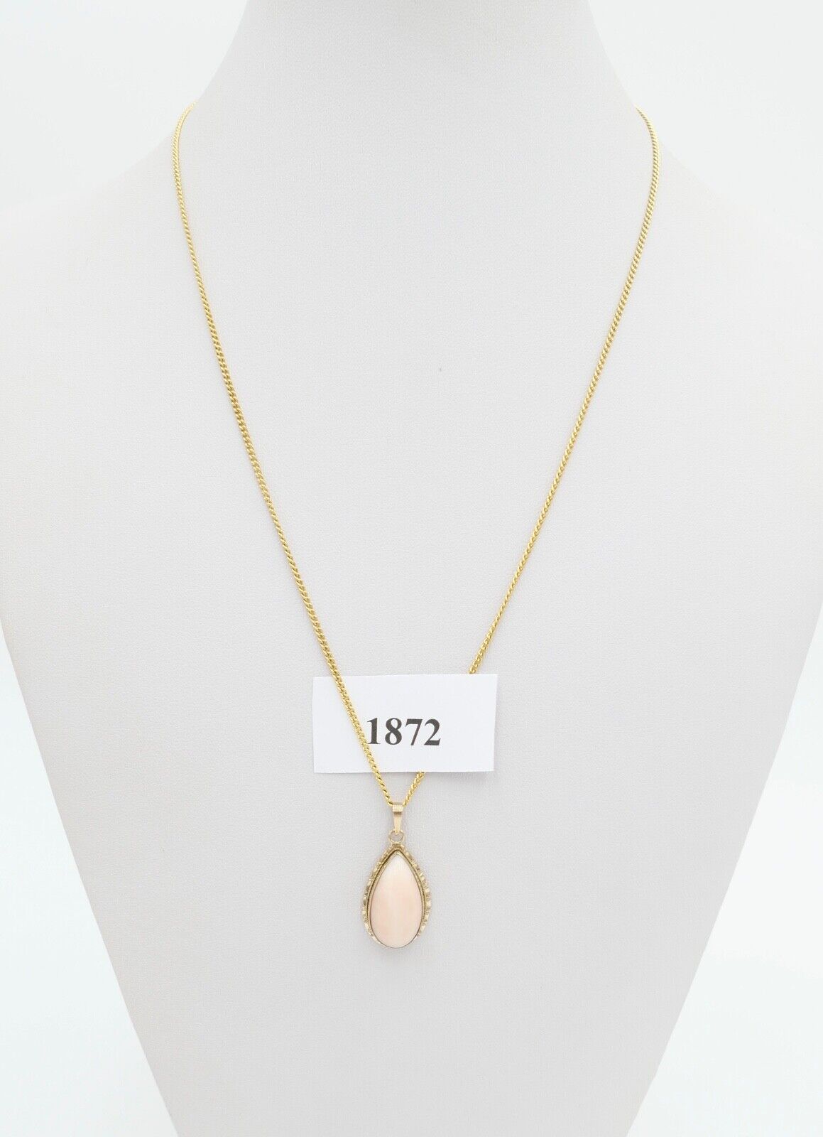 70er Jahre Anhänger Gold 750 / 18K Koralle Cabochon Schliff Engelhautkoralle - Antikhandel-Stuttgart