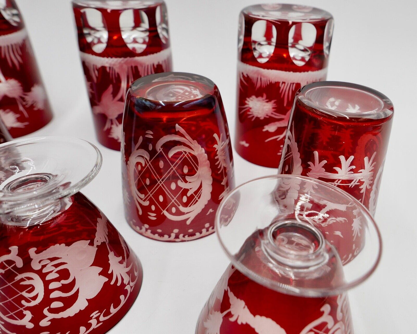 11x Jugendstil Gläser rubinrot Becher Glas EGERMANN Tierwelt um 1900 - Antikhandel-Stuttgart