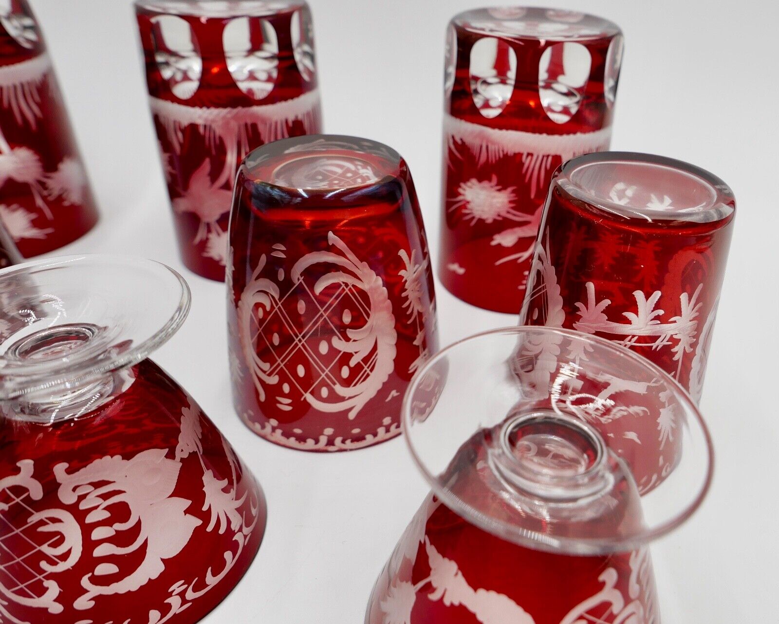 11x Jugendstil Gläser rubinrot Becher Glas EGERMANN Tierwelt um 1900 - Antikhandel-Stuttgart