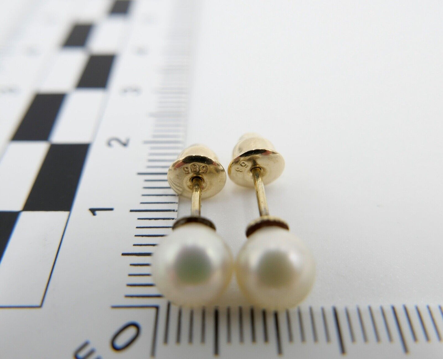 1980er Gelbgold 585 14K Perlen Ohrringe Ohrstecker Ø 6,8mm - Antikhandel-Stuttgart