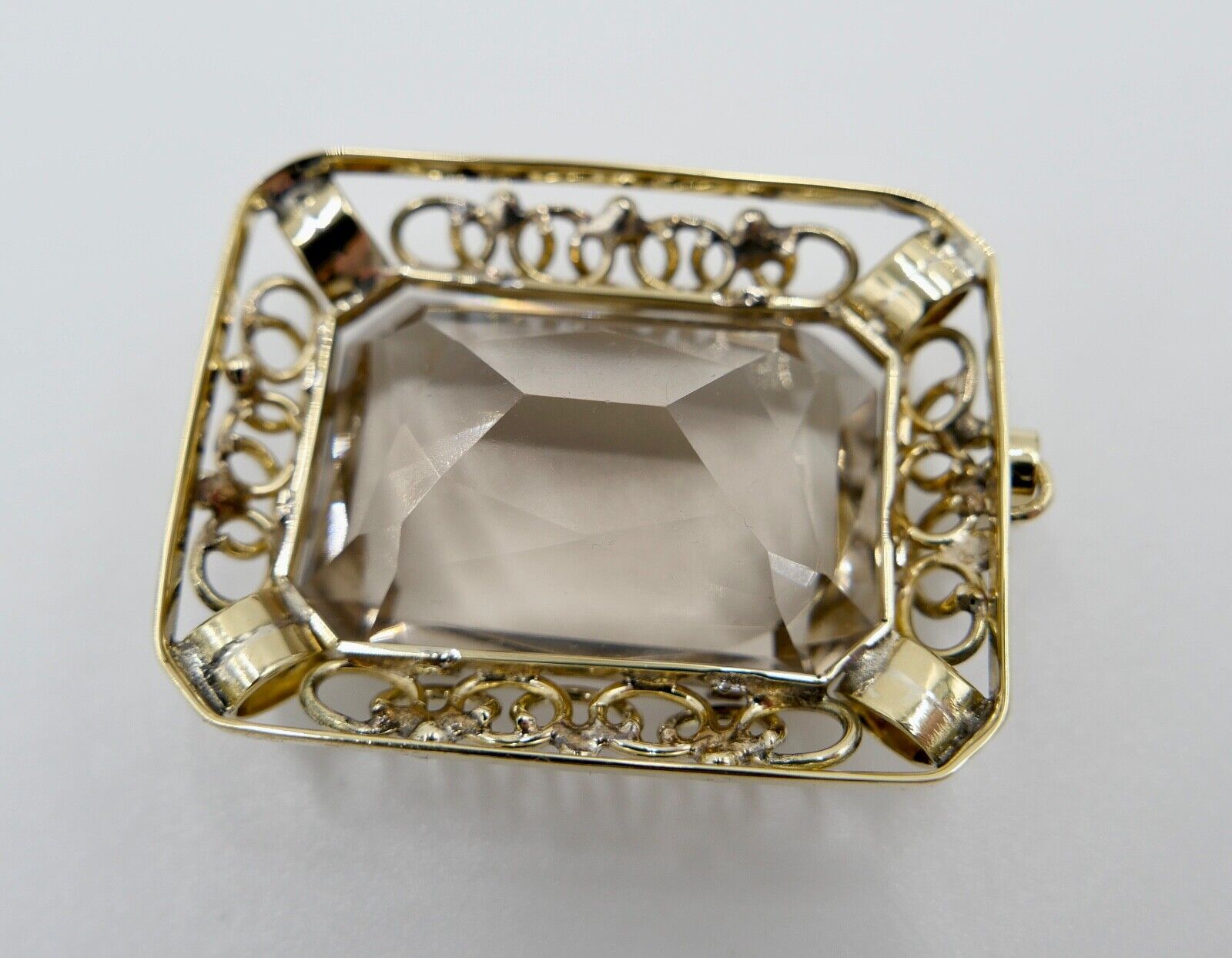 XXL Rauchquarz Anhänger 585 / 14K Gelbgold 40x31mm im Scheren Schliff 68,7 Ct - Antikhandel-Stuttgart