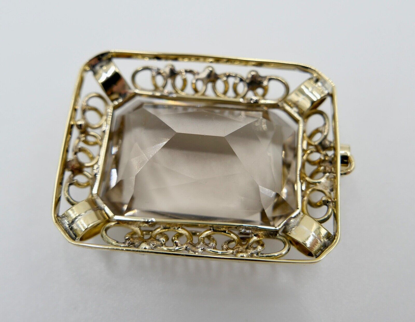 XXL Rauchquarz Anhänger 585 / 14K Gelbgold 40x31mm im Scheren Schliff 68,7 Ct - Antikhandel-Stuttgart