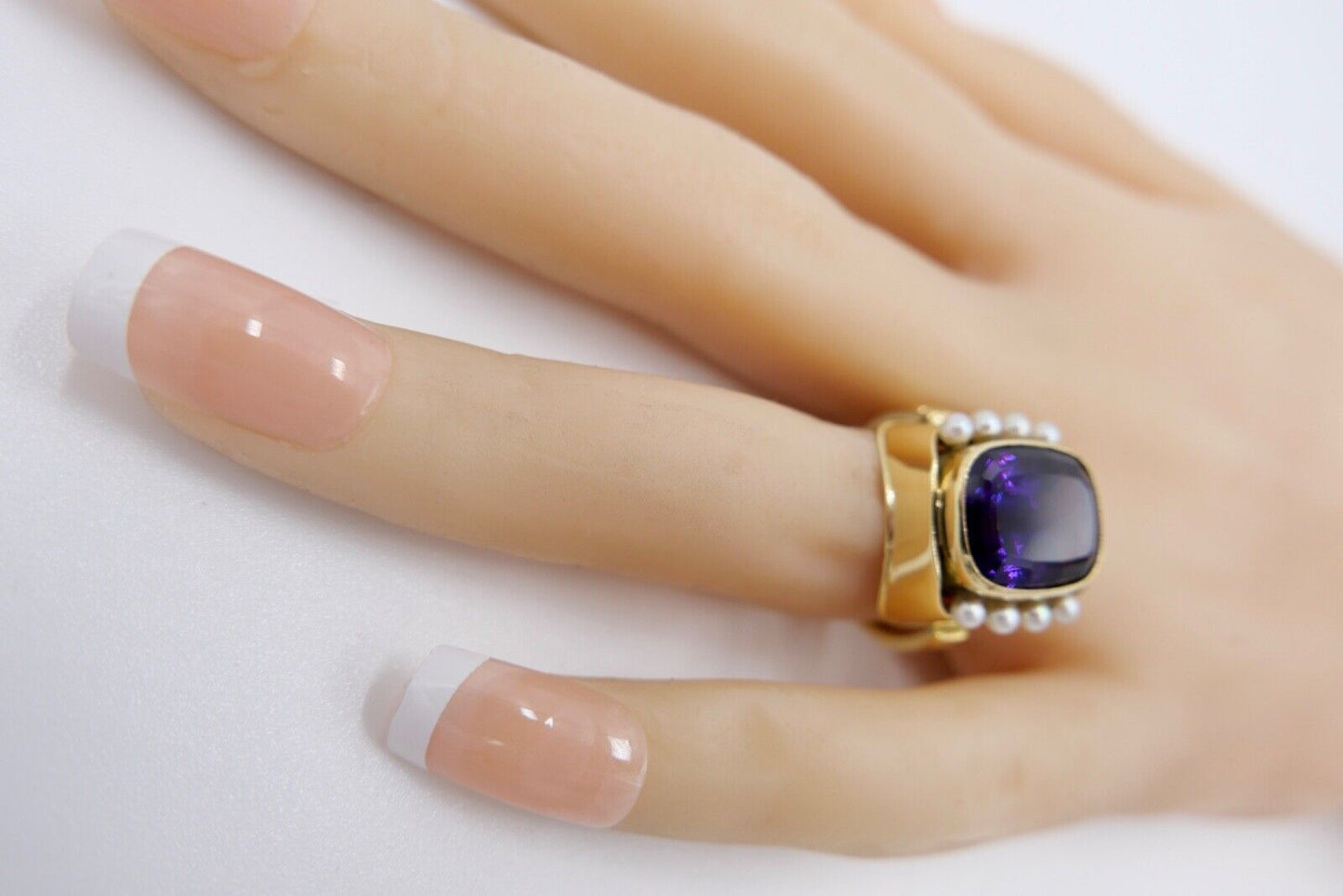 Eleganter Damen Gold Ring 750 em 18K Gr. 55 mit Amethyst & Perlen 9,78 Ct - Antikhandel-Stuttgart