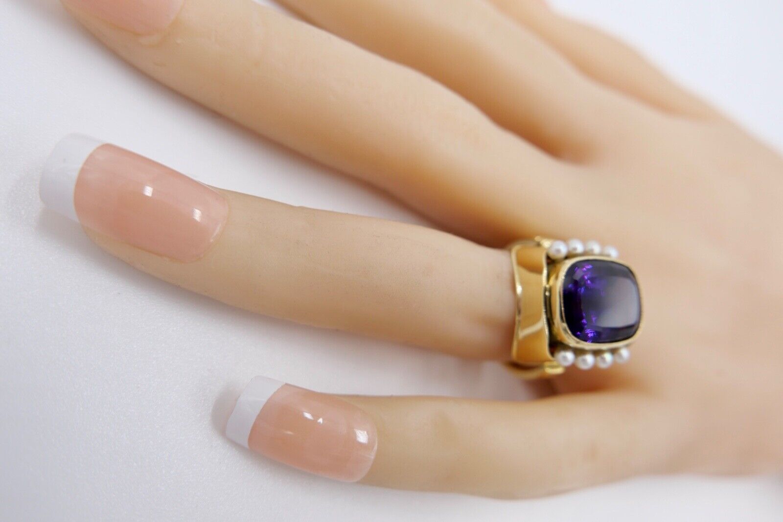 Eleganter Damen Gold Ring 750 em 18K Gr. 55 mit Amethyst & Perlen 9,78 Ct - Antikhandel-Stuttgart