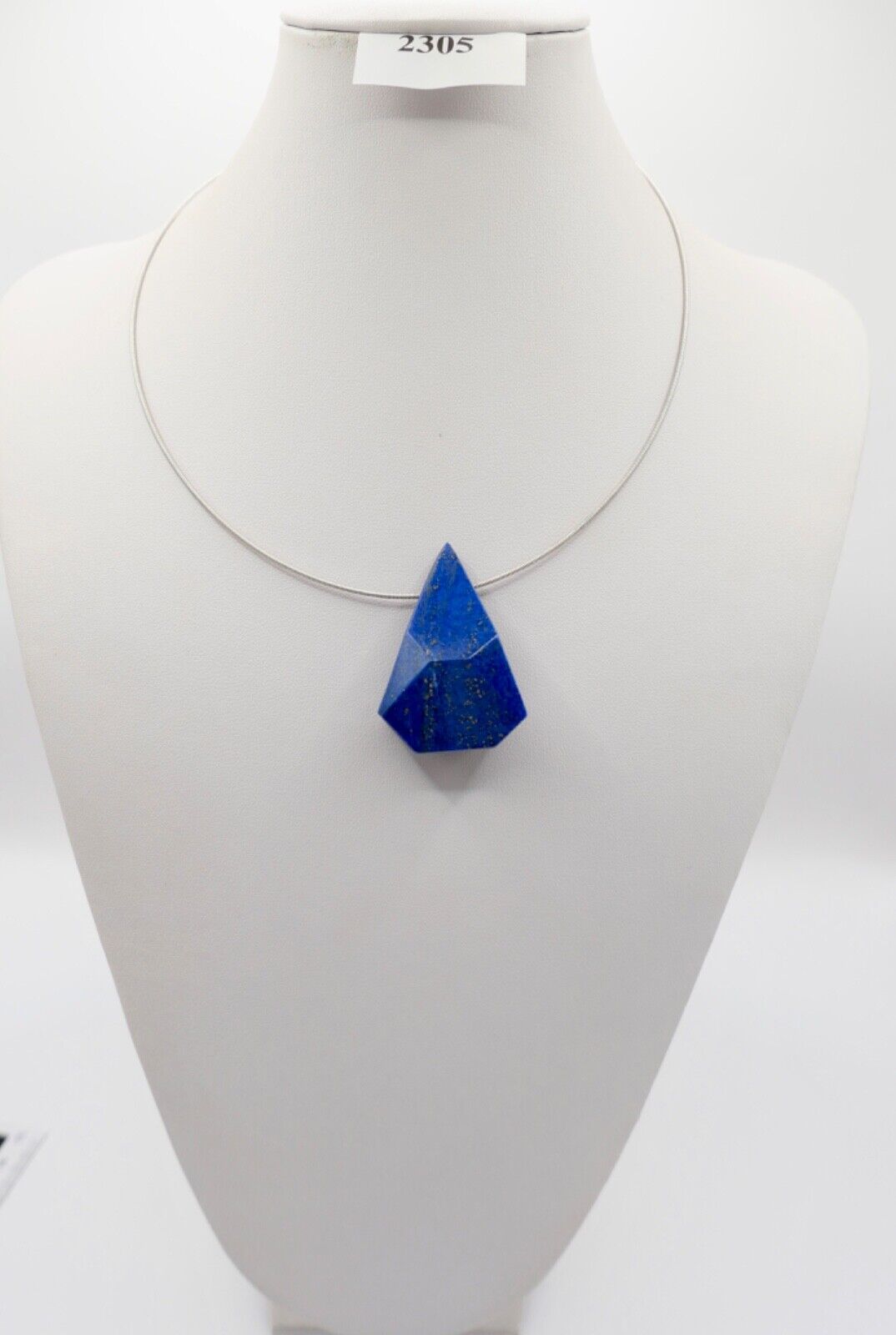 1990er Jahre Silber Draht Collier mit LAPIS LAPISLAZULI Anhänger 45cm - Antikhandel-Stuttgart