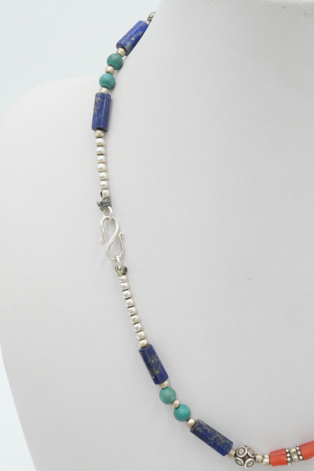 925 Silber Collier 47 cm mit Lapislazuli / Lapis / Türkis / Koralle - Antikhandel-Stuttgart