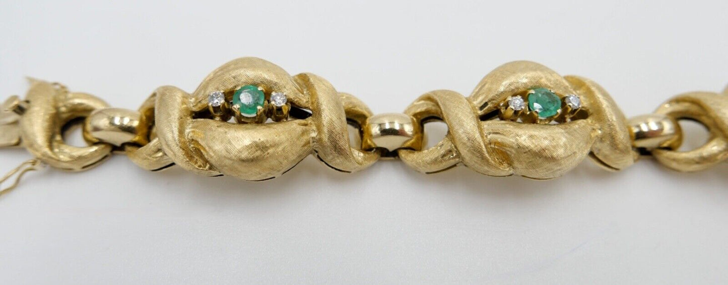 schweres 80er Jahre 750 18K Gelbgold Damen Armband Brillant & Smaragd F.RO 279AL - Antikhandel-Stuttgart