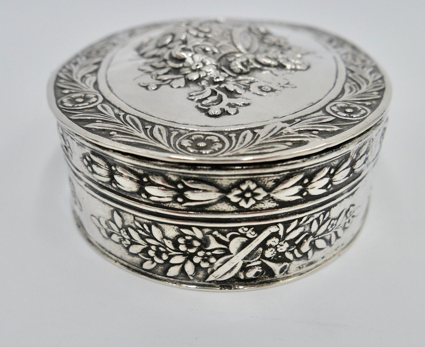 Jugendstil um 1900 830 Silber Deckeldose Schatulle Tabakiere floral - Antikhandel-Stuttgart