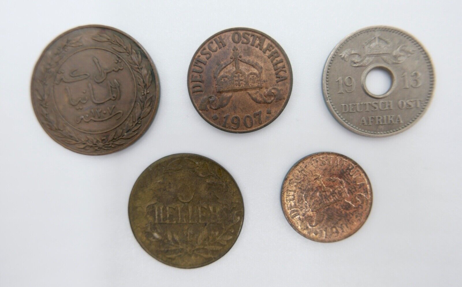 Posten / LOT Heller Pesa 1890-1913 Deutsch Ost Afrika 5 Münzen DOA - Antikhandel-Stuttgart