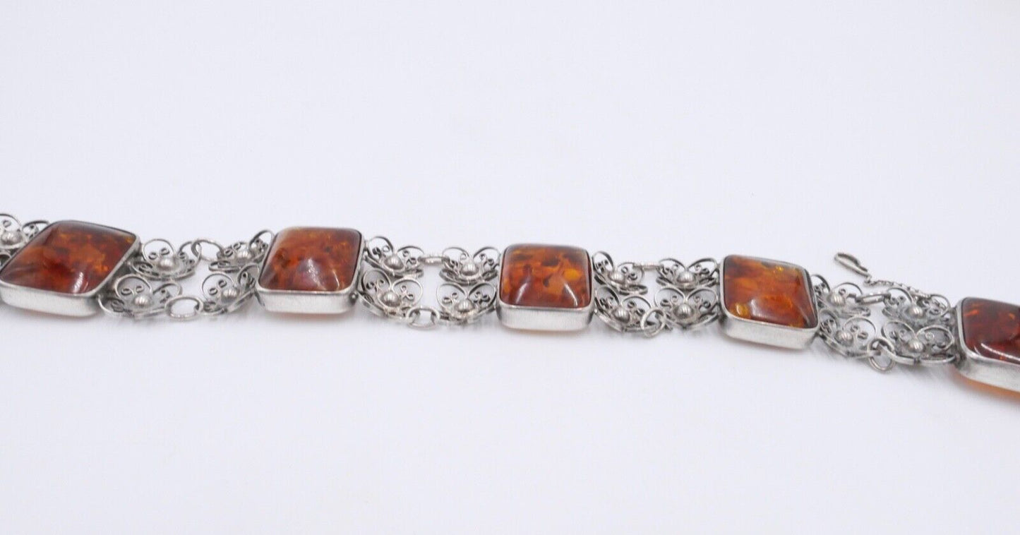 filigranes Silber 835 Bernstein Armband floral Armreif Polen - Antikhandel-Stuttgart
