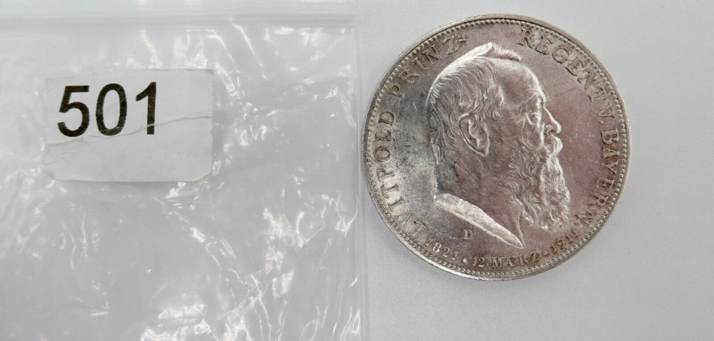 Bayern 5 Mark 1911 D J.50 Jäger Prinzregent Luitpold 90. Geburtstag Silber - Antikhandel-Stuttgart