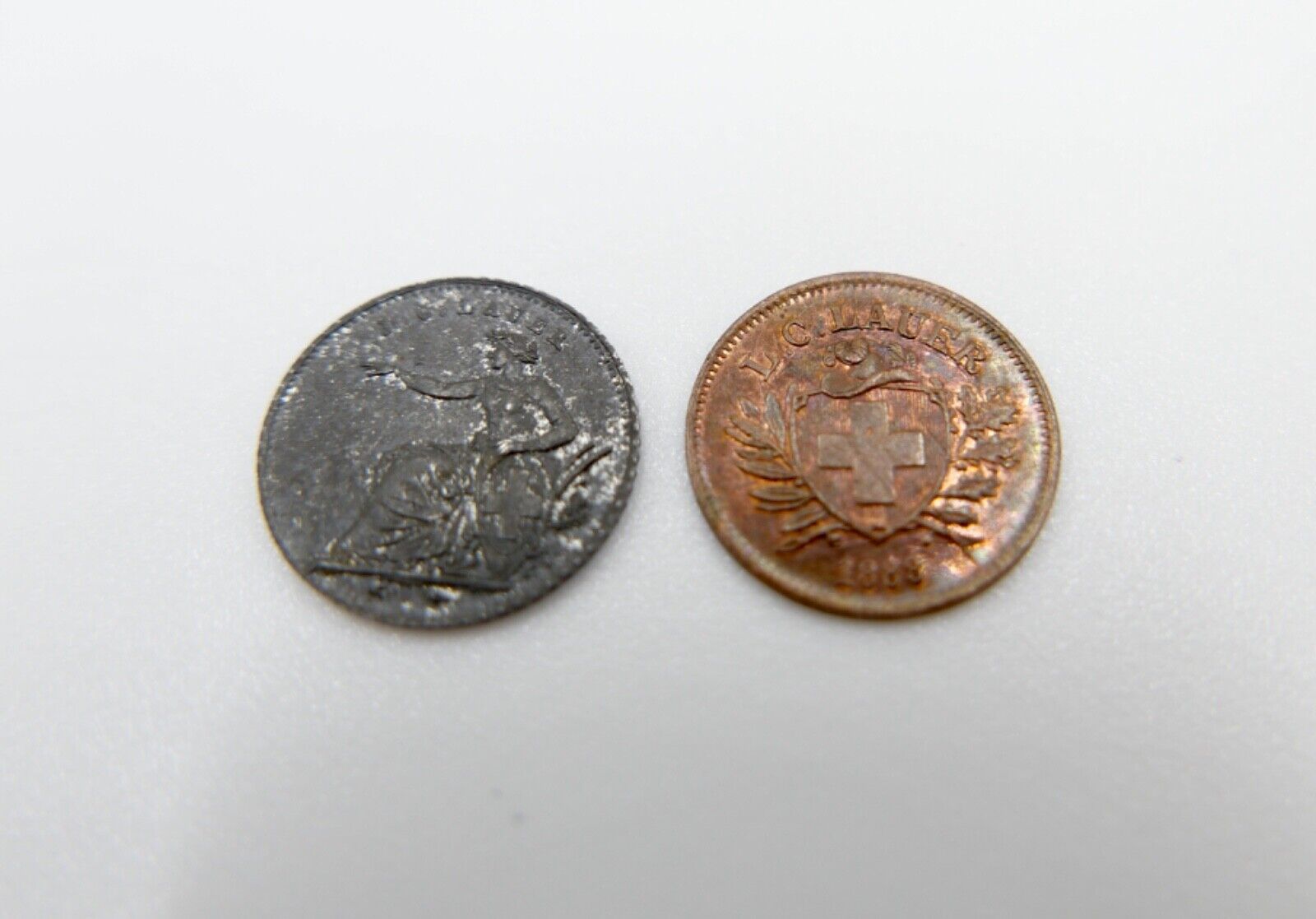 2x L.C. Lauer 2 Rappen & 5 Franken Schweiz 1888 Eidgenossenschaft - Antikhandel-Stuttgart