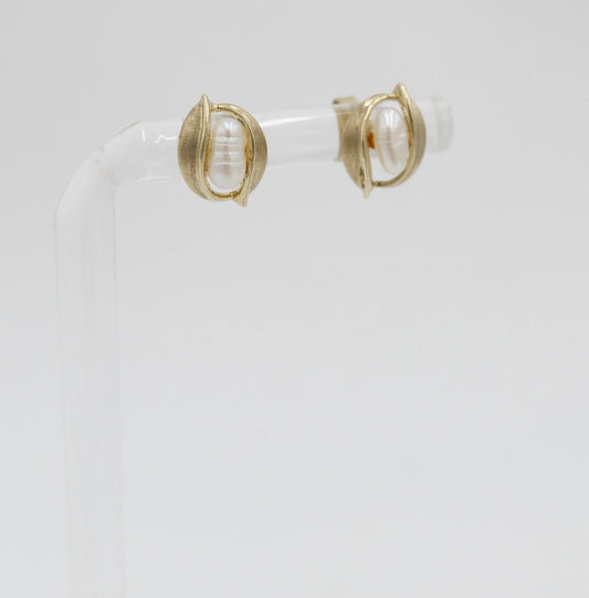 80er Jahre Gelbgold Akoya Perlen Ohrringe Ohrstecker 333 / 8K Perle Ø 6,6 mm - Antikhandel-Stuttgart