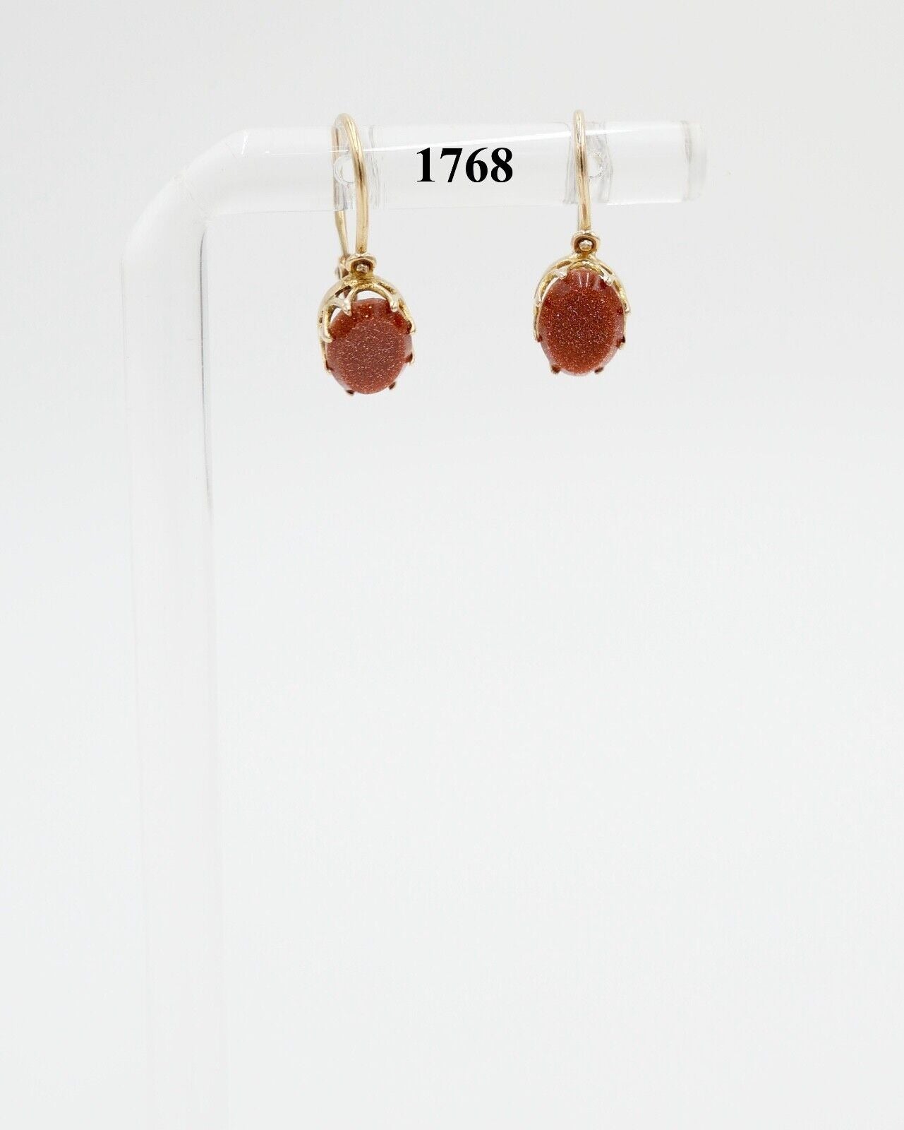 80er Jahre Ohrringe Ohrhänger GOLD 585 / 14K mit Goldfluss / Sonnenstein - Antikhandel-Stuttgart