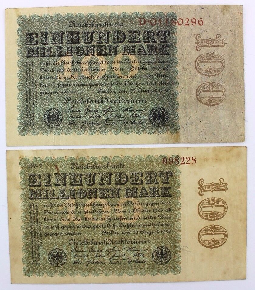 2x Ro. 106b Banknote 100 Millionen Mark 1923 TOP old Bill - Antikhandel-Stuttgart