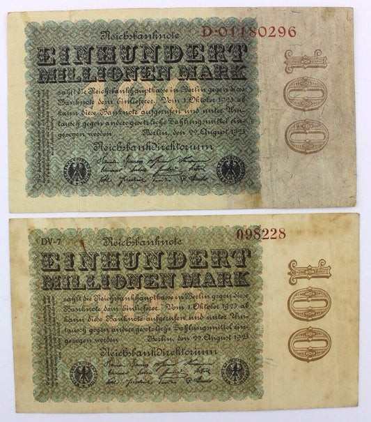 2x Ro. 106b Banknote 100 Millionen Mark 1923 TOP old Bill - Antikhandel-Stuttgart