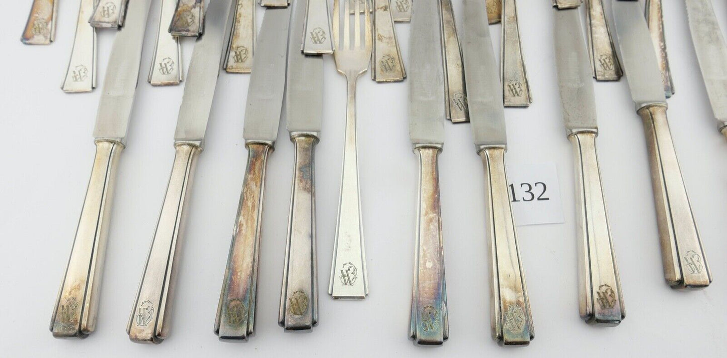 Art Deco " GEBR. HEPP 90 " 36 Tlg. cutlery Besteck 1930er 1940er Monogramm JW WJ - Antikhandel-Stuttgart