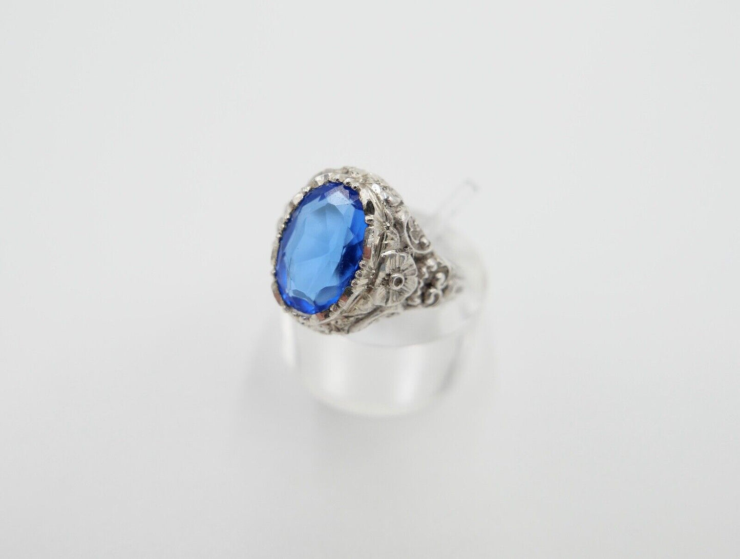 Jugendstil Damenring Ring Silber 935 Gr. 56 mit blauem Glasstein - Antikhandel-Stuttgart