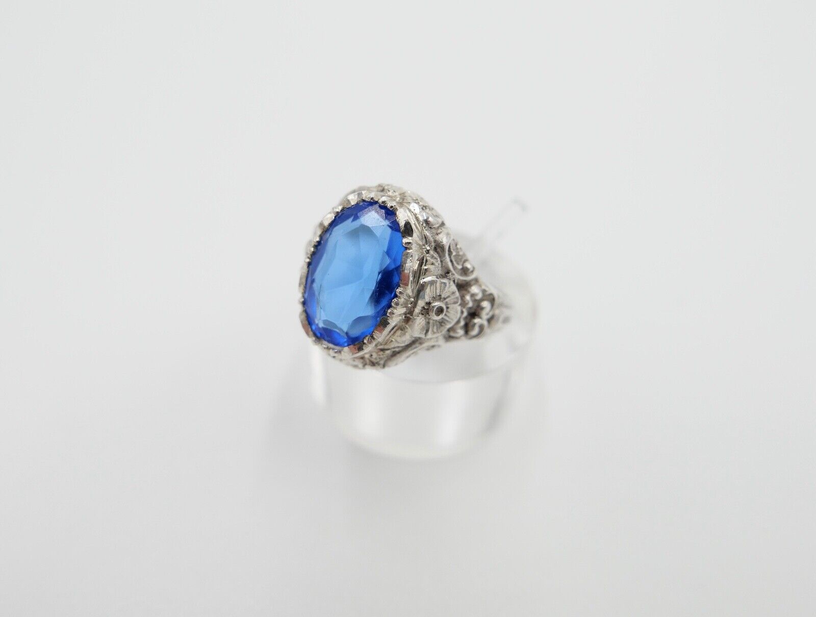 Jugendstil Damenring Ring Silber 935 Gr. 56 mit blauem Glasstein - Antikhandel-Stuttgart