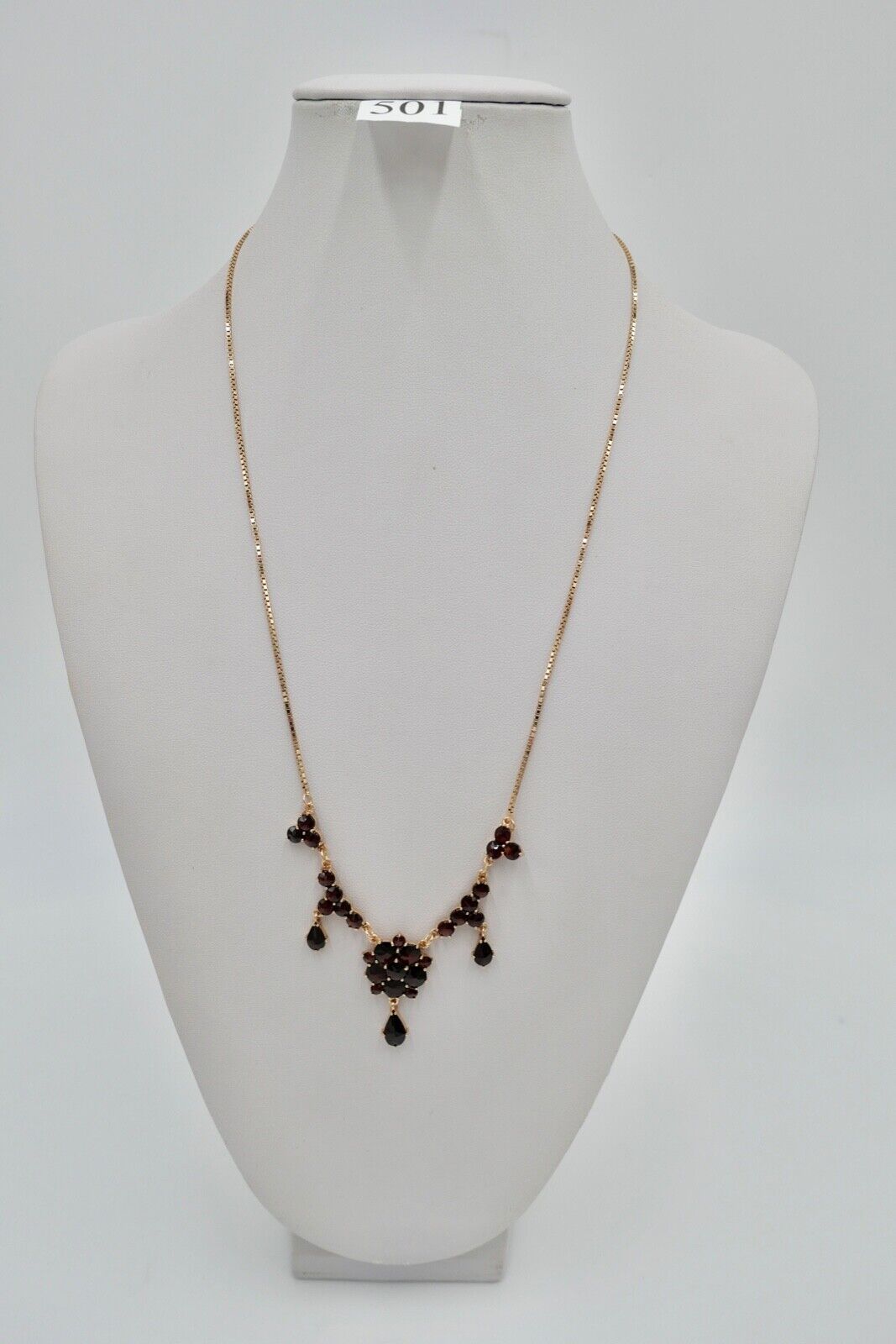 Alte Collier Kette 55cm Rotgold 333 8K Gold mit Granat FBM Venezianerkette - Antikhandel-Stuttgart