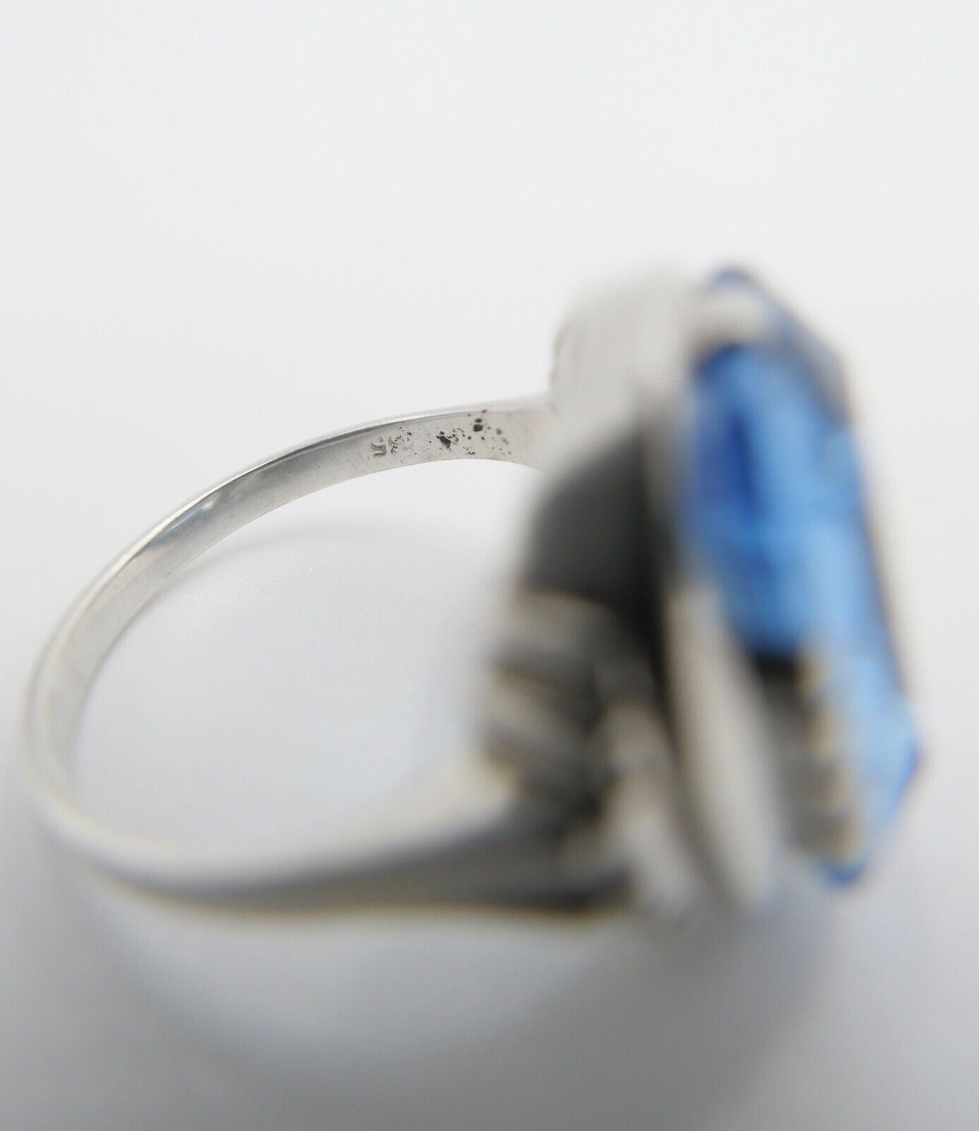 Art Deco Damenring 835 Silber Gr. 59 Glasstein Blau - Antikhandel-Stuttgart