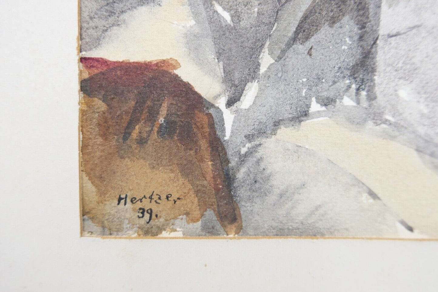 1939 Else Hertzer signiert und datiert Aquarell Winter Berge Landschaft 42x32 cm - Antikhandel-Stuttgart