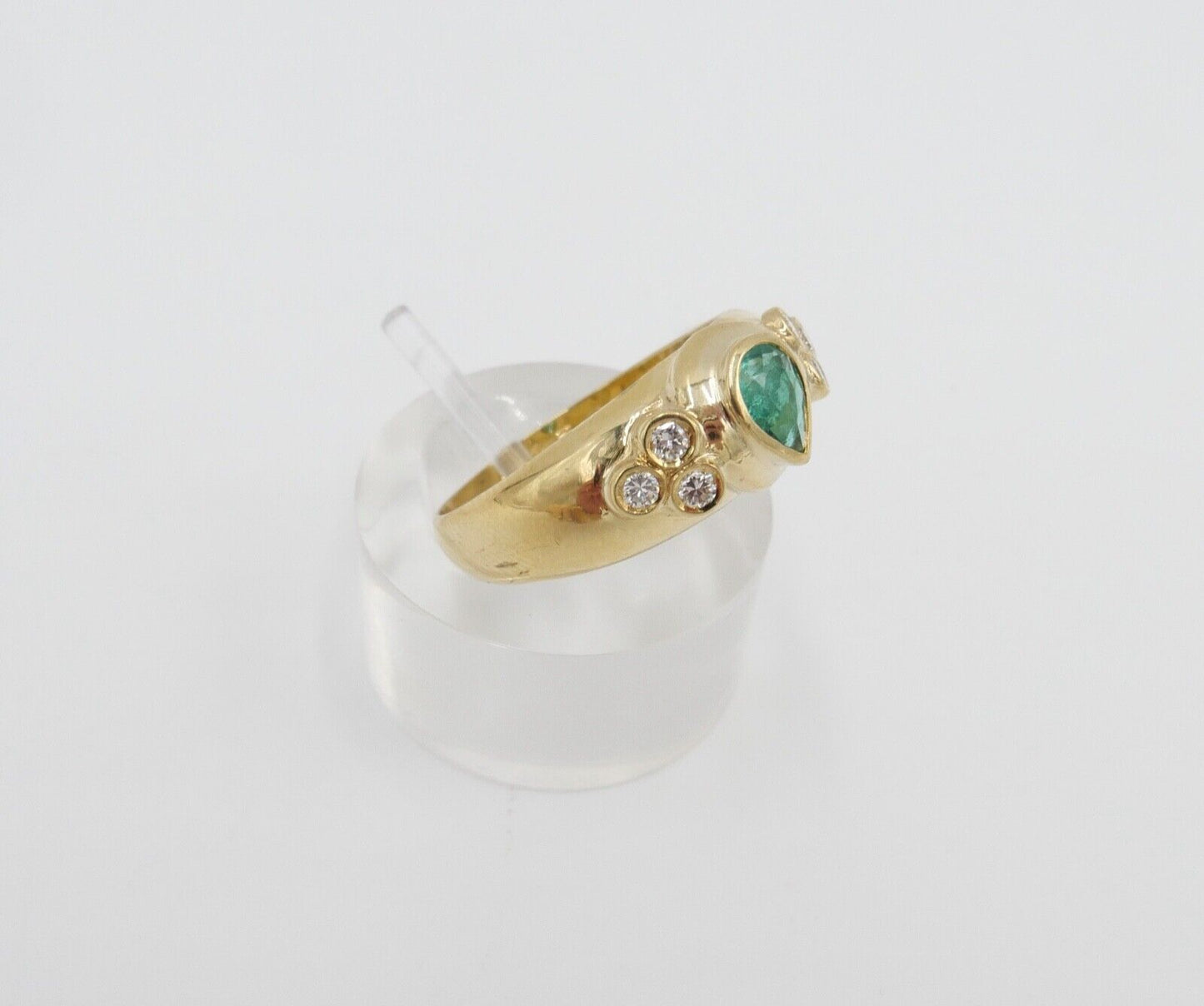 1980er 750 18K Damen Gelbgold Diamant Brillant Smaragd Ring 0,70 Ct Gr. 57-58 - Antikhandel-Stuttgart