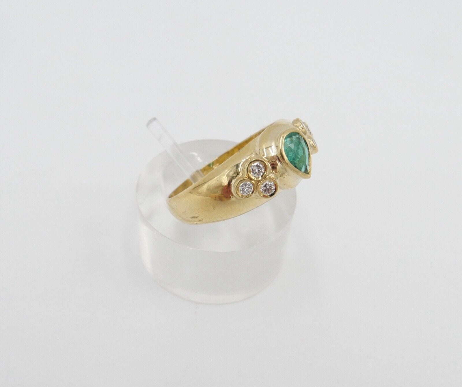 1980er 750 18K Damen Gelbgold Diamant Brillant Smaragd Ring 0,70 Ct Gr. 57-58 - Antikhandel-Stuttgart