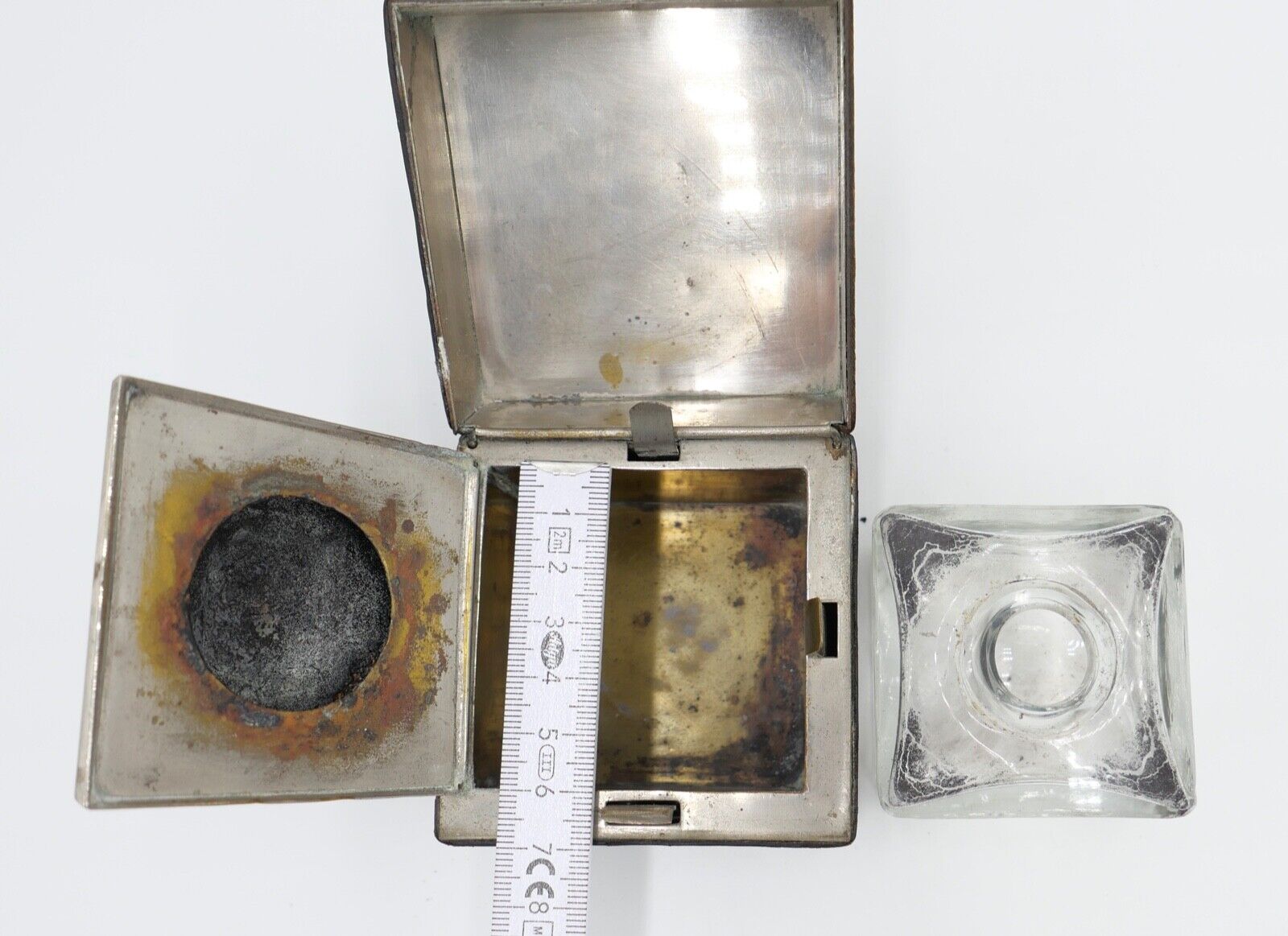 30er 40er Jahre Reise Tintenfass Glas Schreibtischgarnitur - Antikhandel-Stuttgart