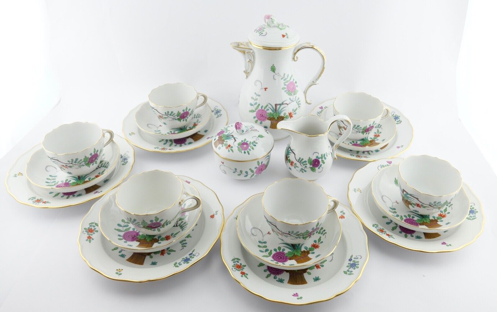 21 Tlg Meissen Garben Muster Dekor Kaffee Service Goldrand 6 Personen NEUwertig - Antikhandel-Stuttgart