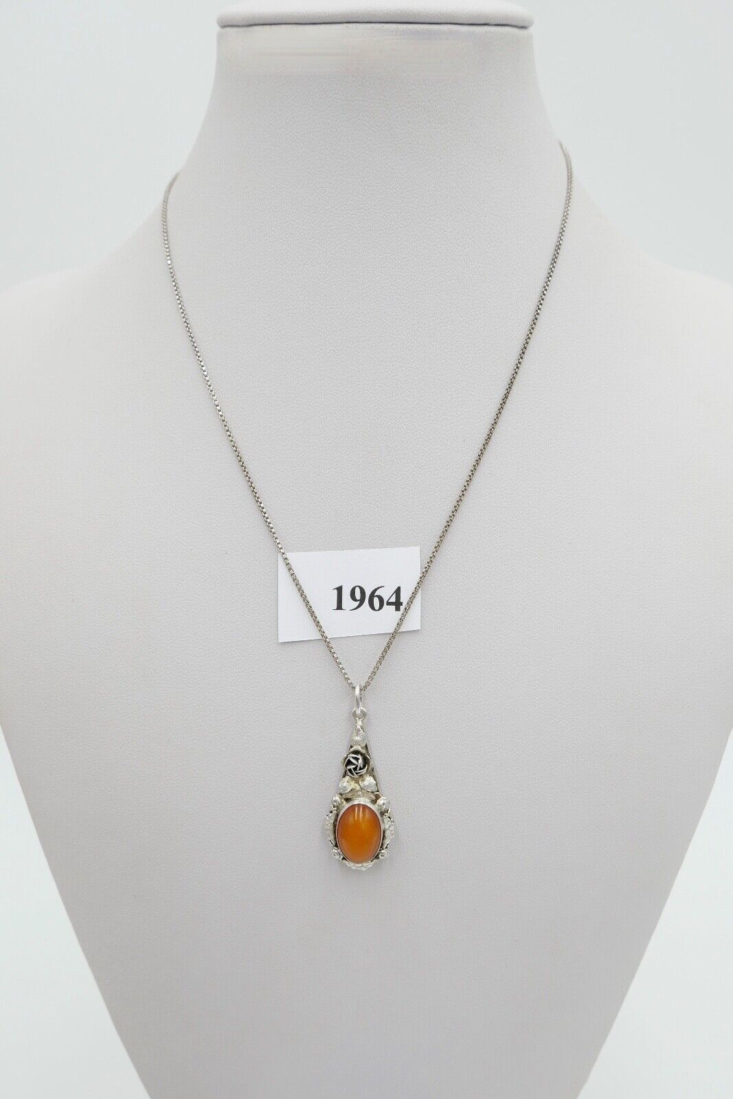 1980er Jahre Floraler Bernstein Anhänger in Silber - Antikhandel-Stuttgart