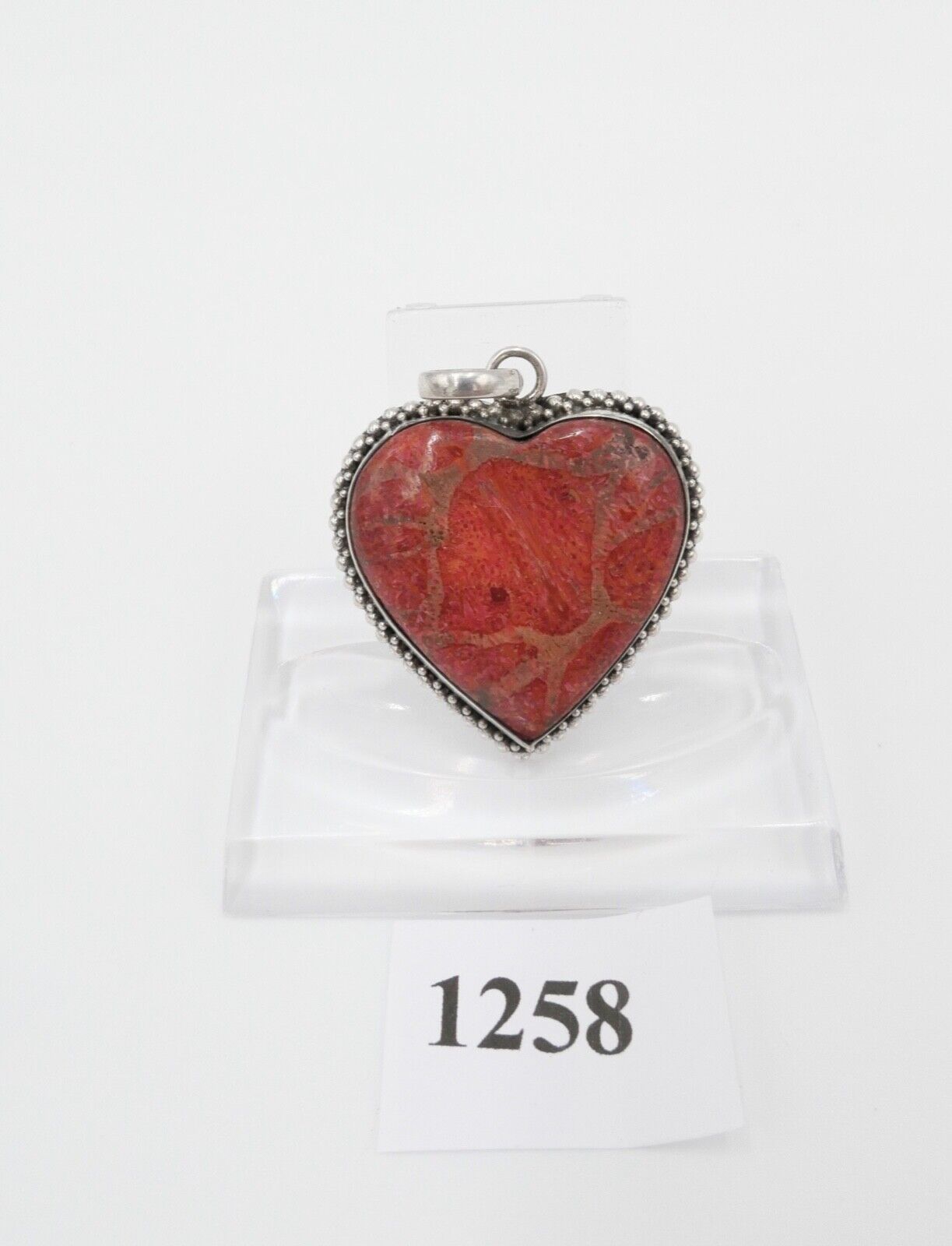 80er Jahre Anhänger roter Jaspis Trommelstein Herz Anhänger 925 Silber - Antikhandel-Stuttgart