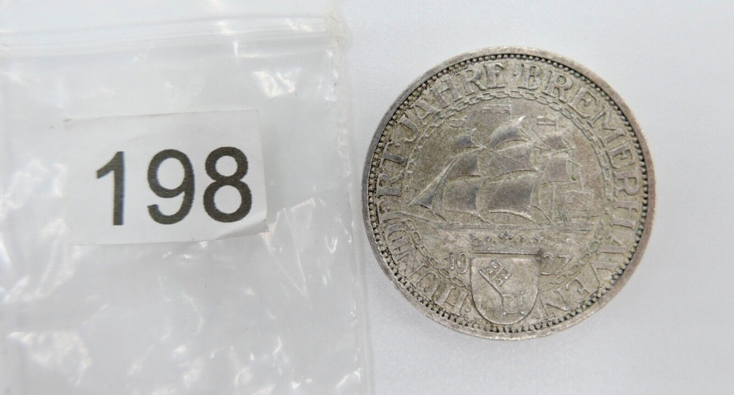 3 Mark Silber 1927 A 100 Jahre Bremerhaven Silbermünze Jäger J.325 - Antikhandel-Stuttgart