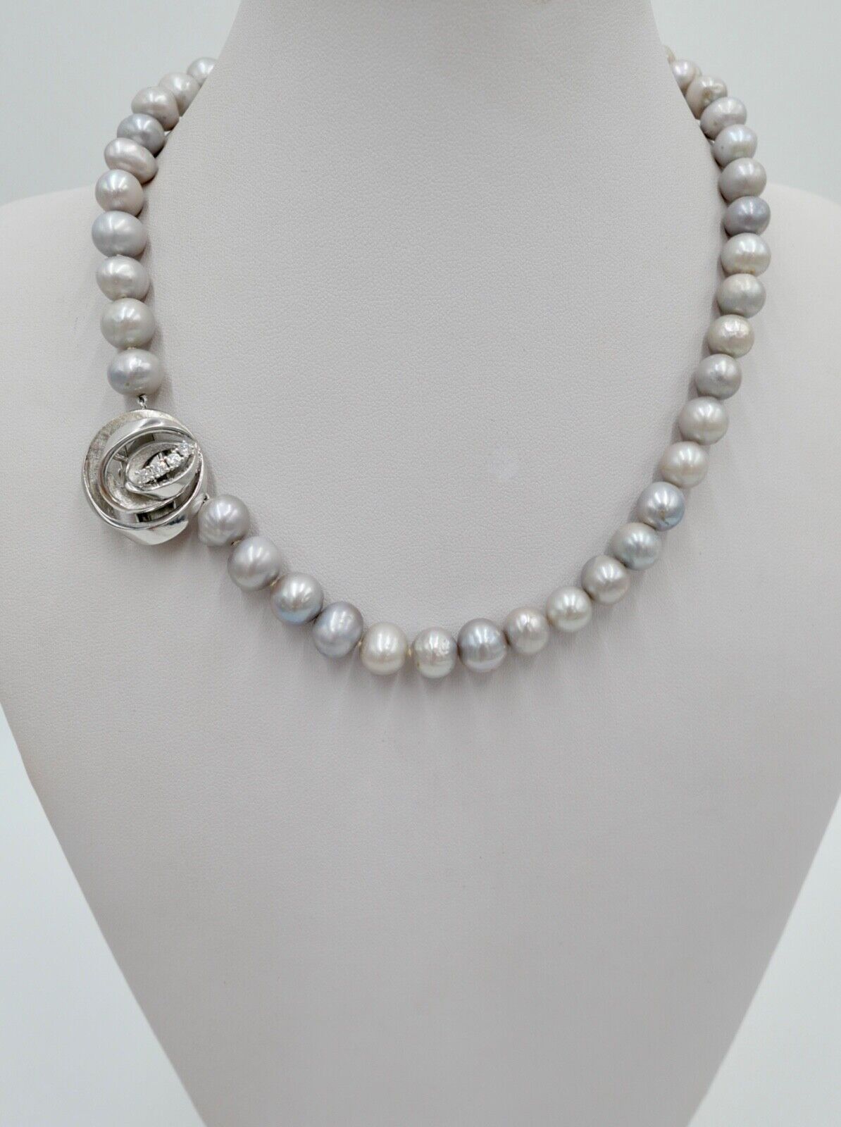 TAHITI Perlenkette Collier Grau mit Brillanten 43 cm Weißgold 585 Perlen Ø 8,8mm - Antikhandel-Stuttgart