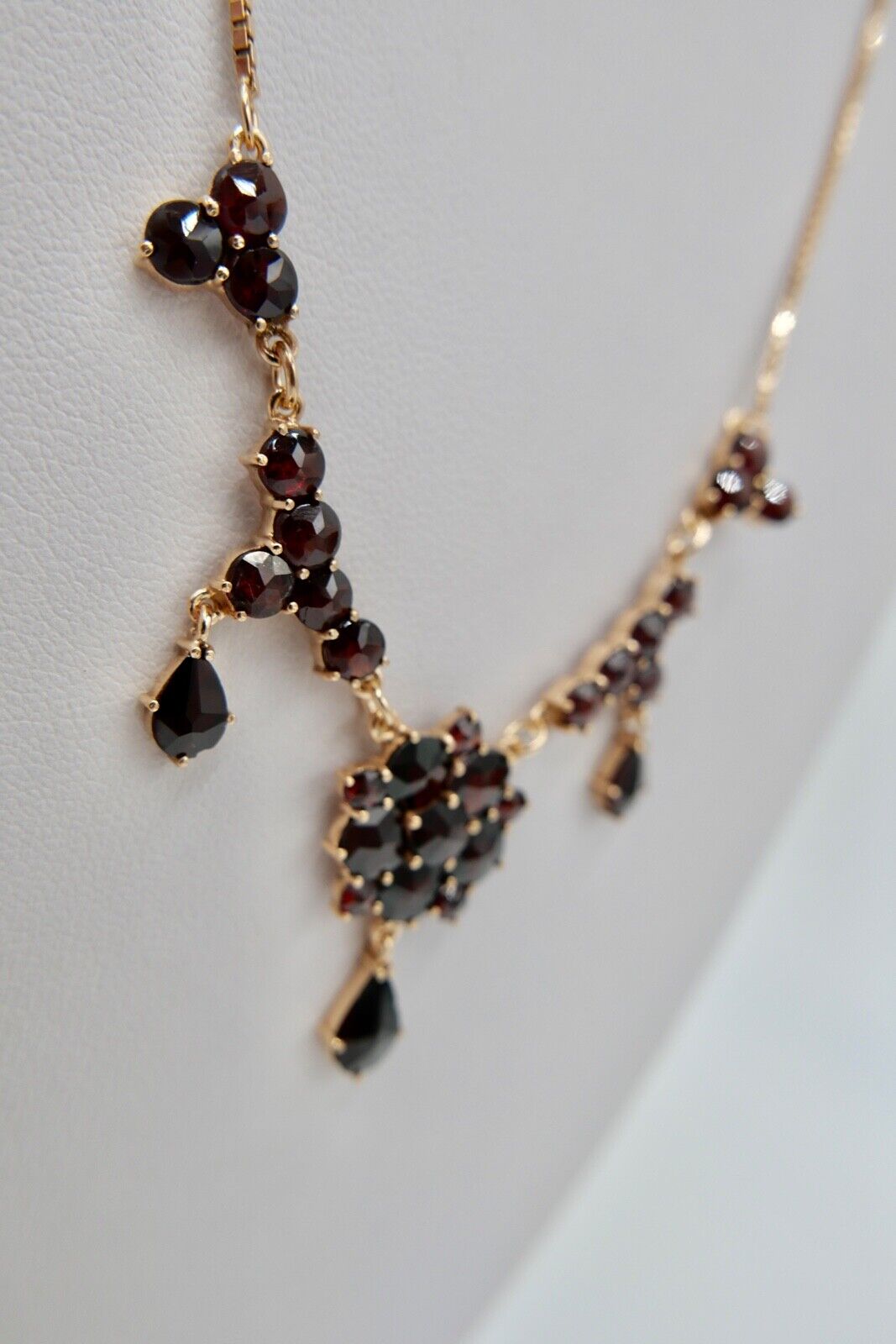 Alte Collier Kette 55cm Rotgold 333 8K Gold mit Granat FBM Venezianerkette - Antikhandel-Stuttgart