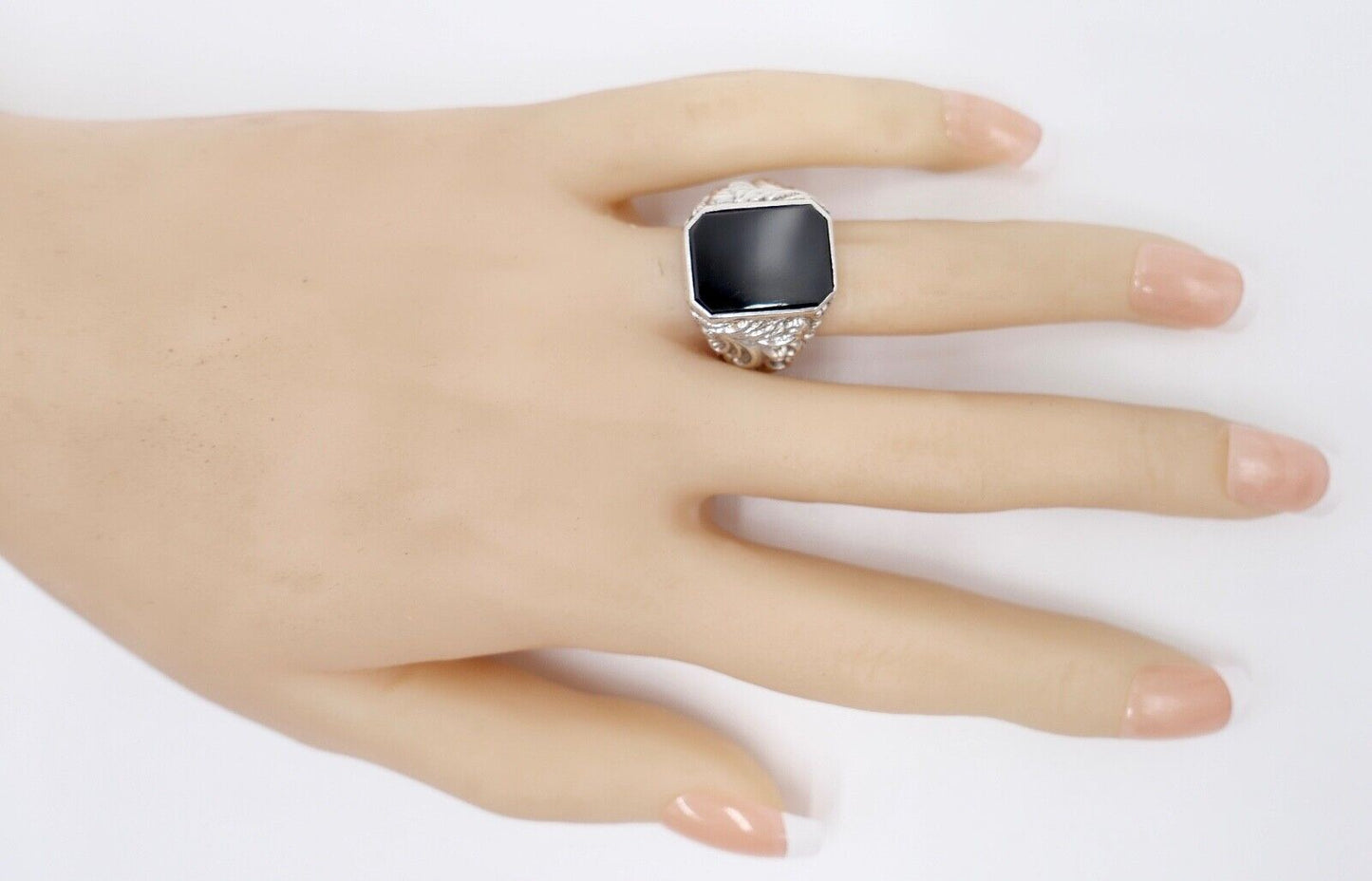 Jugendstil Siegelring Herrenring Ring 835 Silber Gr. 60 mit ONYX - Antikhandel-Stuttgart