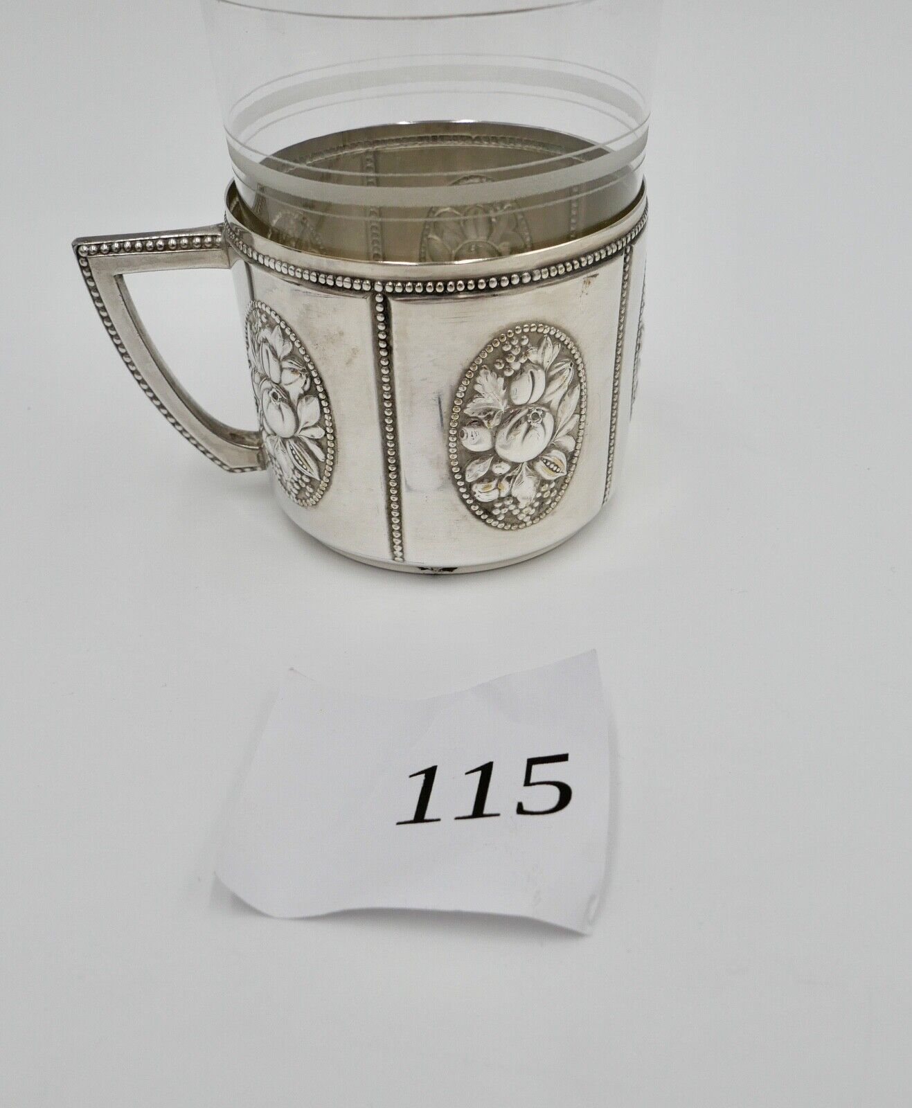 Antiker Jugendstil Teeglashalter mit Glaseinsatz Perlrand WMF um 1900 versilbert - Antikhandel-Stuttgart