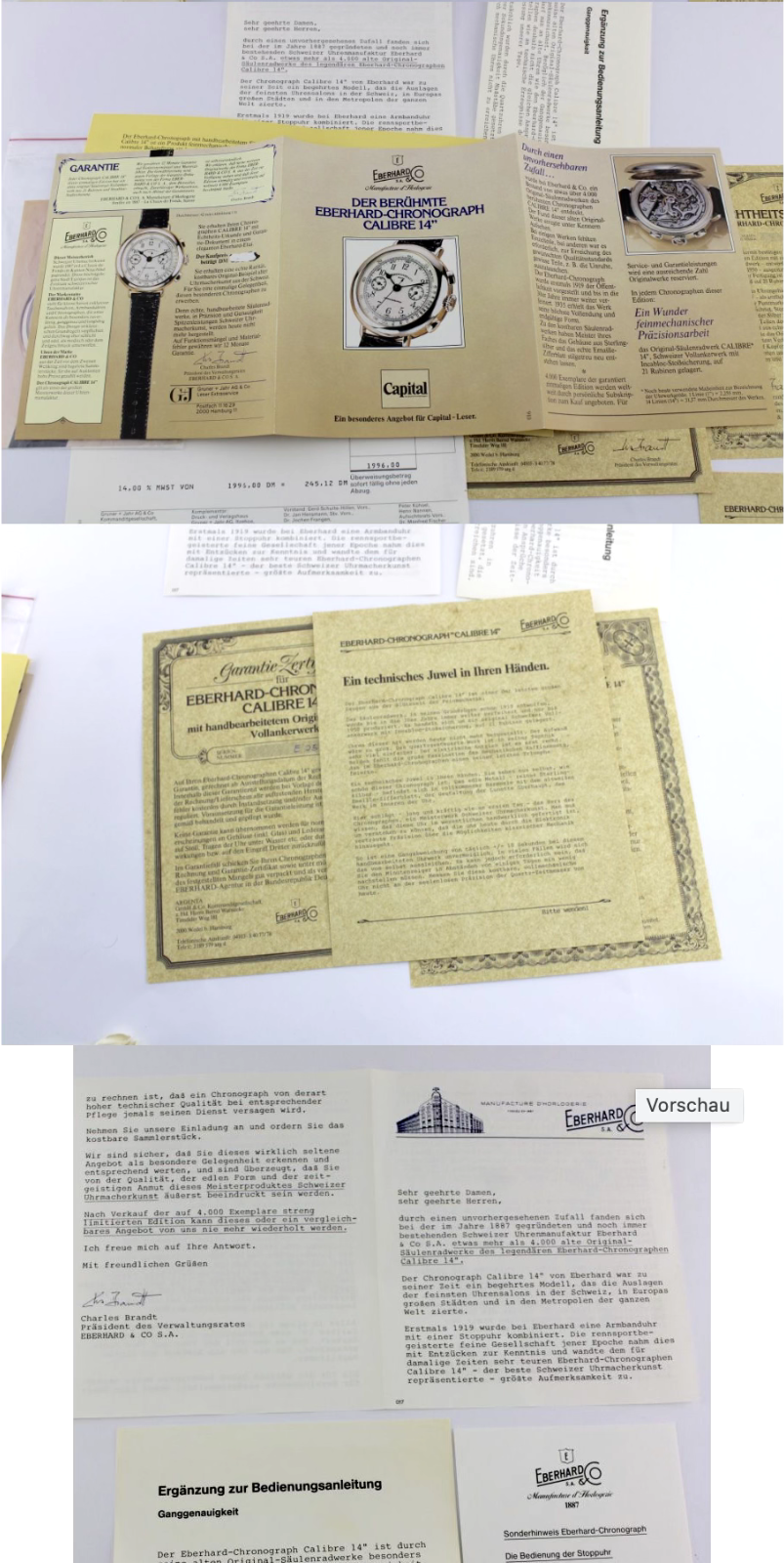 Vintage Eberhard & Co Chronograph 310-8 31008 cal. 14 inkl. Papiere 925 Silber - Antikhandel-Stuttgart