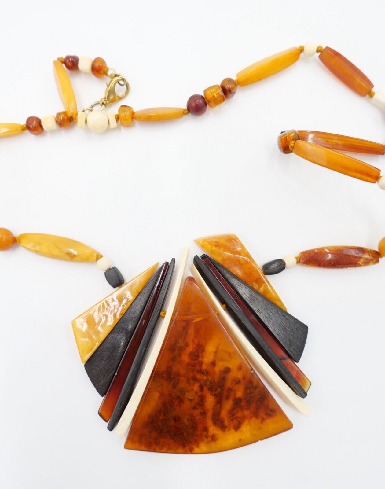 Bernstein & Bein Collier Kette butterscotch Halskette Ø 80cm vergoldet - Antikhandel-Stuttgart