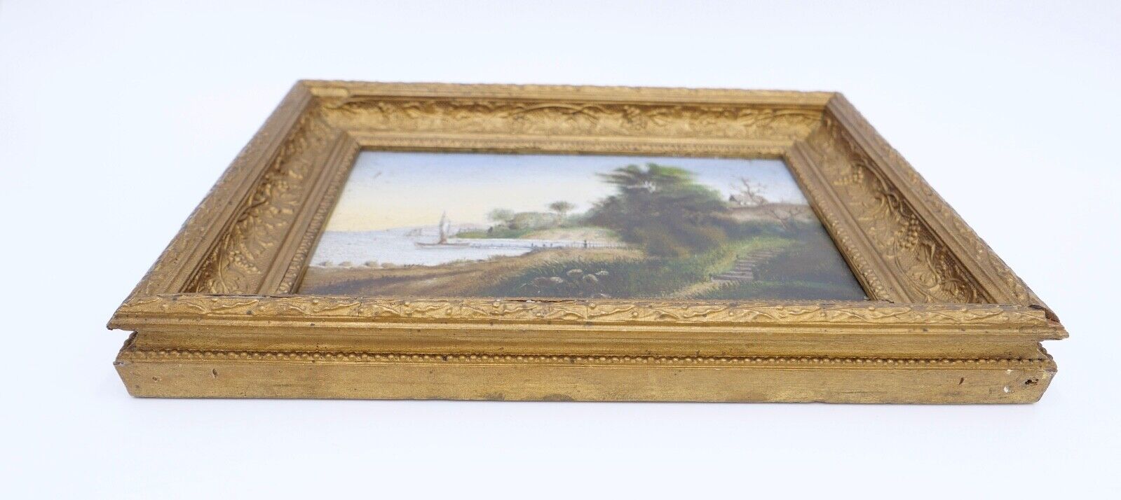 kleines Ölgemälde Öl auf Holz sig. C. Halm Landschaft Dünen Hafen very. Dänemark - Antikhandel-Stuttgart