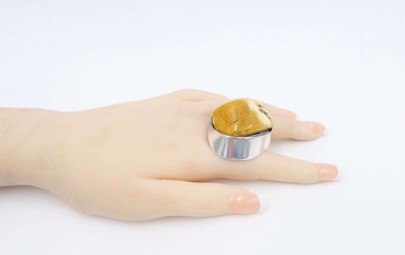 80er Jahre Designer Ring Bernstein Silber 925 Gr. 60 Frauenkopf G Danzig Polen - Antikhandel-Stuttgart