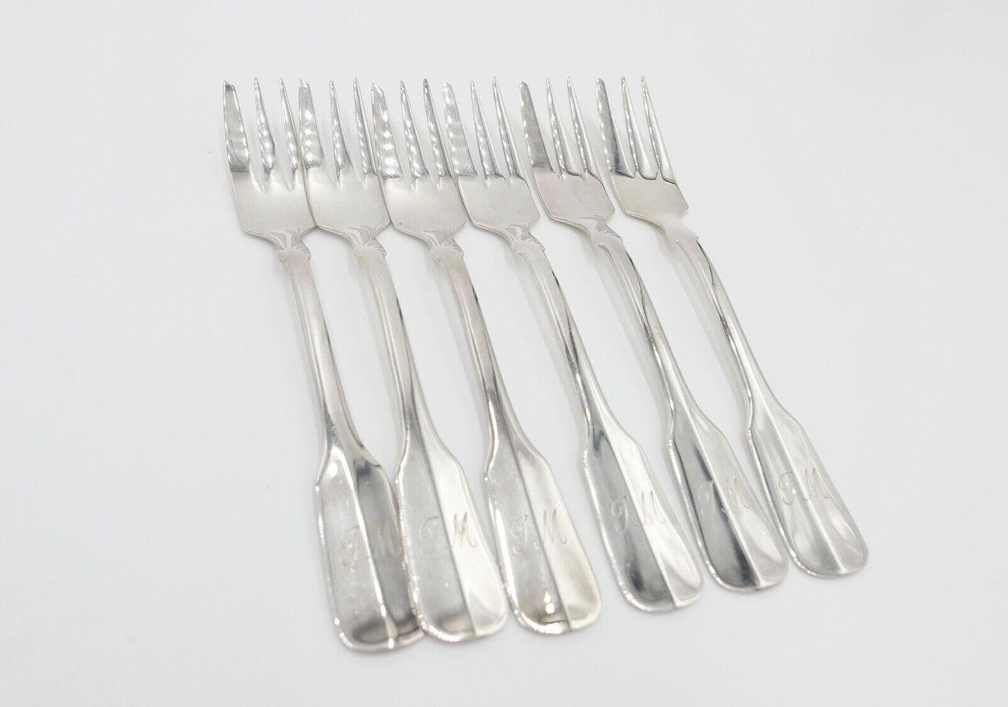 800 Silber Besteck 6 tlg. Kuchengabel Gebrüder Reiner Spatenmuster Monogramm JM - Antikhandel-Stuttgart