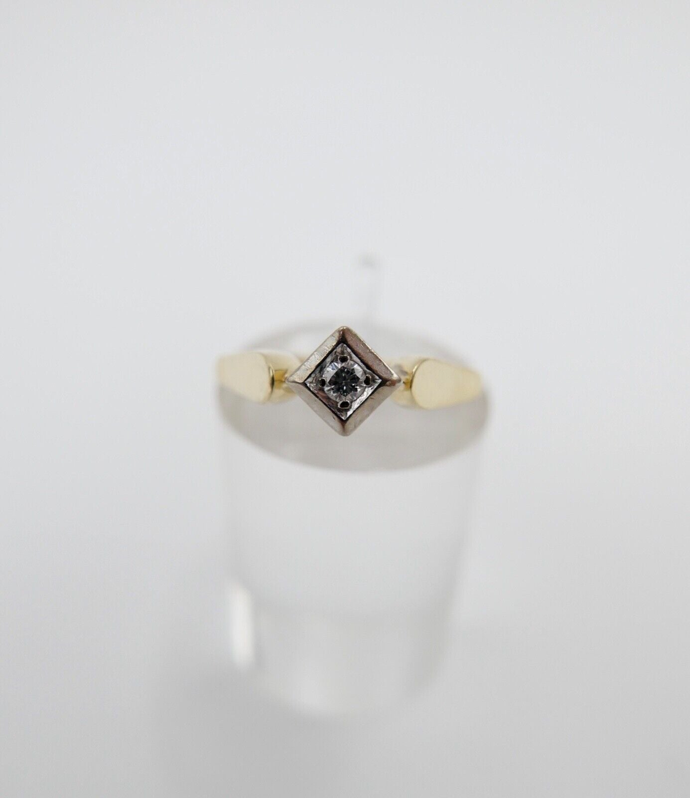 90er Jahre Solitär Ring Gelbgold Gold 585 14K Brillant 0,03 Ct Gr. 57 VVS F - Antikhandel-Stuttgart