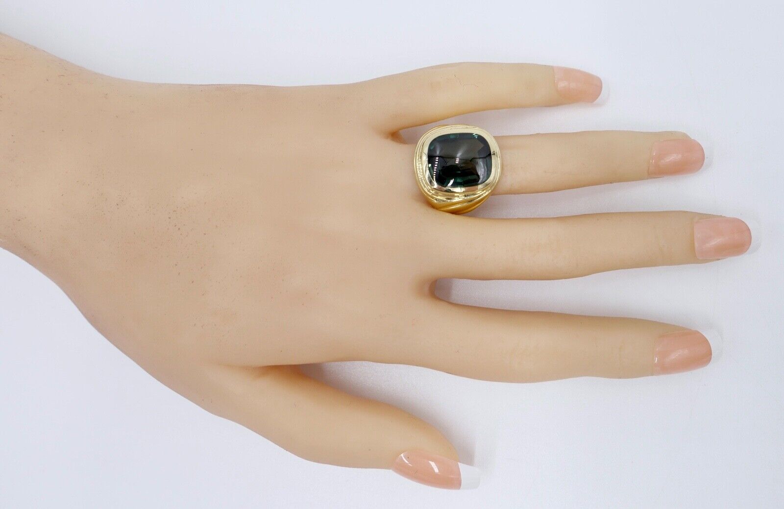 Alter Herren Gold Ring 585 14K Göße 62 mit grünem Turmalin CB - Antikhandel-Stuttgart