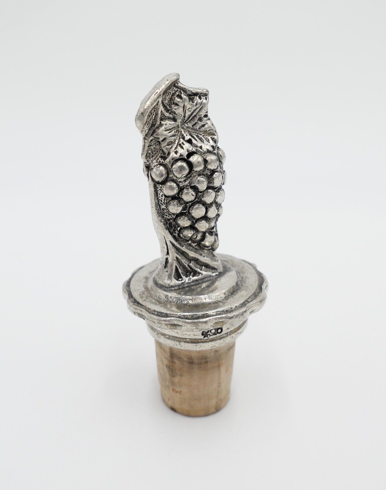 Vintage Zinn Weinstöpsel Weinkorken Zierkorken Weinreben 9 cm hoch - Antikhandel-Stuttgart