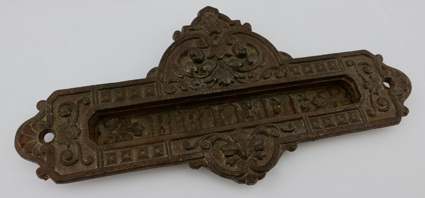 Antikes Barock Gusseisen Briefschlitz Briefklappe floral " Briefe " 24,5 cm - Antikhandel-Stuttgart